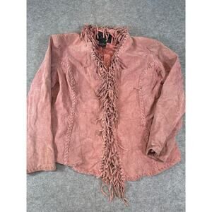 Vintage 90s Za Zee Blouse Top Womens XL Pink Fringe Asymmetrical Cottagecore